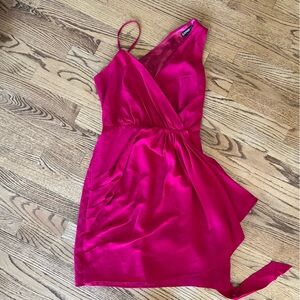 Express dress one shoulder fuschia dark pink mini dress asymmetrical 4 wedding